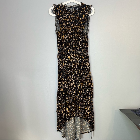 Who What Wear Textured Animal Print Ruffle Dress M 8 10 Black Gold Midi Vacation - Picture 16 of 16